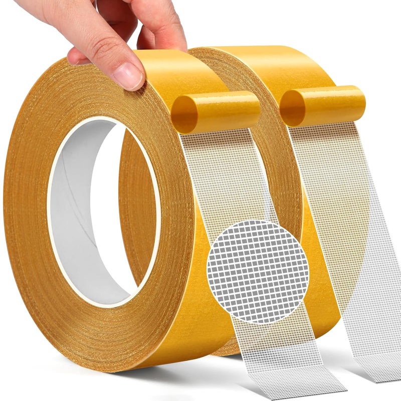 PACKKA Fabric Tape Multifunctional Double Sided Tape 2 Sided Tape 2 Rolls 1inchx66FT20m Heavy Duty Carpet Tape with Strong Adhesion, Suitable for Sofas, Doormats, Wood, Glass, Plastic - Image 1